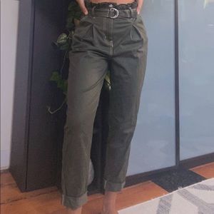 olive paperbag pants